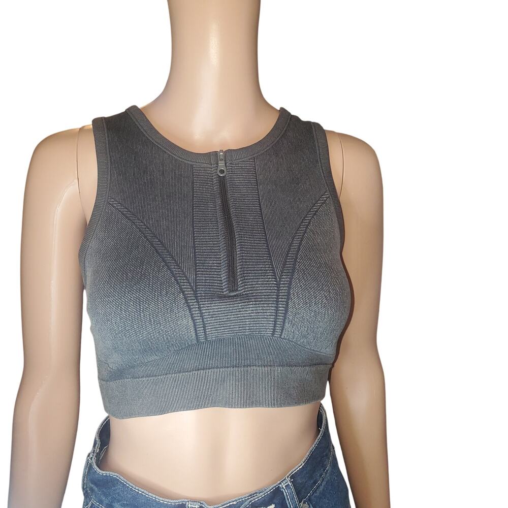 OFFLINE by Aerie Seamless Zip Front Sports Bra Gray Size M Sweat Cardio